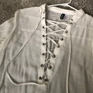 Linen Lace Up Collared Shirt